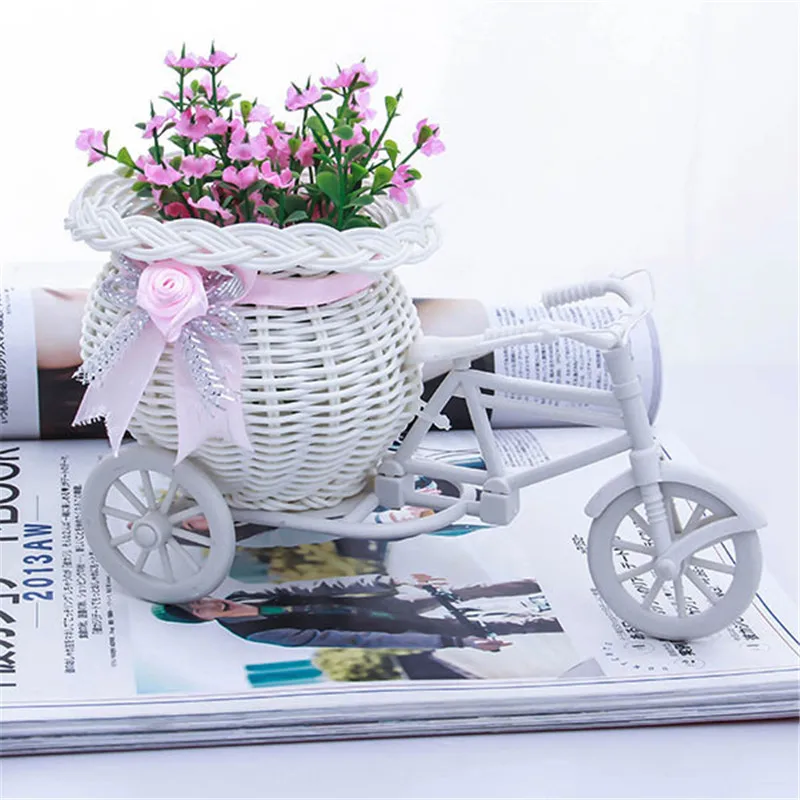 Excellent White Tricycle Bike Flower Basket Container For Flower Plant Home Decor Vase