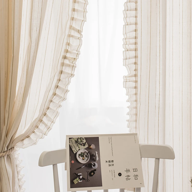 

INS Style Nordic Modern Simple Cotton, Linen, American Country Vertical Stripe Curtain Product Balcony Literary Curtain