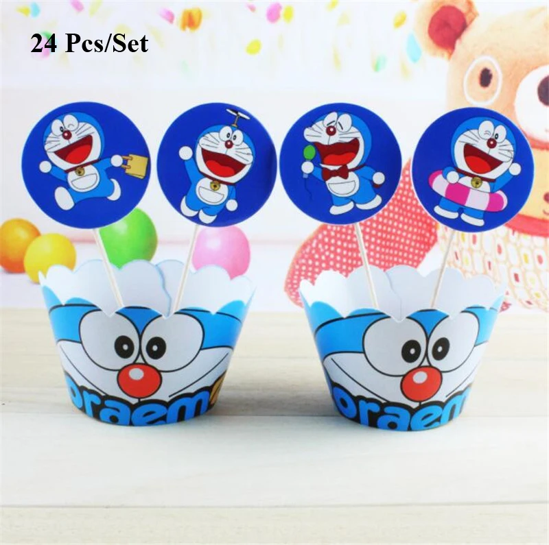

children birthday doraemon cake topper cake decorating kids birthday party decorations babies cat cupcake wrapper toppers