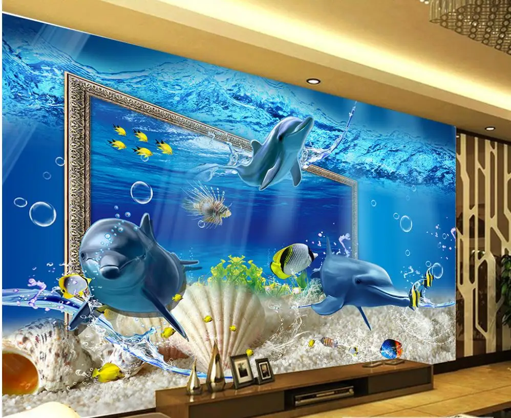 

3D Wallpaper Custom Any Size Mural Wallpaper Undersea World Dolphin Art Mural For Living Room Large Painting Home Decor