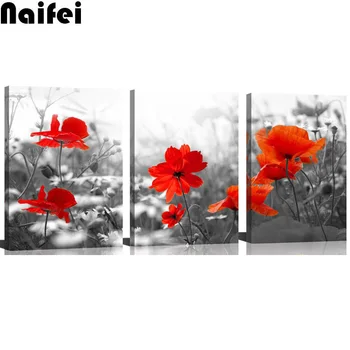 

3 piece Poppy Red Flower Painting Still Life 5D DIY Diamond Painting Full Square Drill Embroidery Cross Stitch Mosaic wall art
