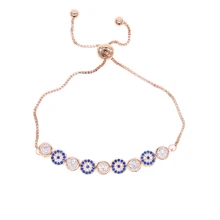 Микс, 3 цвета, золотой, розовый, серебряный цвет, 5 мм, Искрящийся AAA cz, сглаза, звено, цепочка для девушек, женщин, турецкие ювелирные изделия, проложенный мини cz браслет