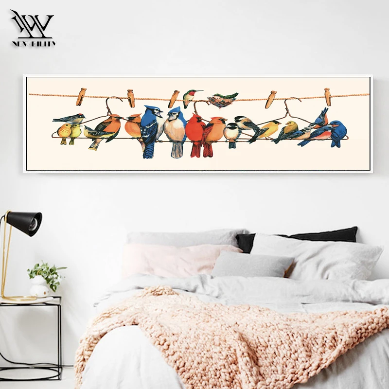 Watercolor Animal Birds Poster Nodic Pastoral Art Canvas Painting Wall Picture Long Banner Print Modern Home Decoration | Дом и сад