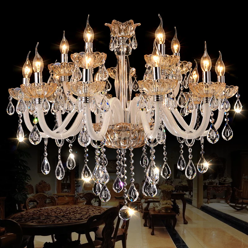 

New Luxury Chandelier Lighting Hanging Cord Pendant Lamps Amber Crystal Luminaire For Living Room lustres de sala Free shipping