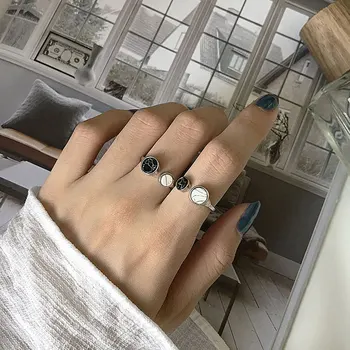 

925 rings Vintage personality marbled turquoise ring S925 sterling silver pine ring unisex