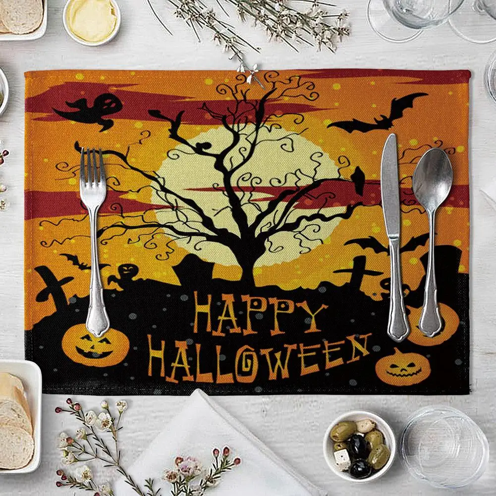 

Aouke Halloween Pumpkin Owl Placemat Tableware Pad Dining Room Insulation Mat Decor NEW