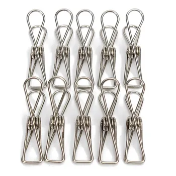 

10 Stainless Steel Spring Clothes Socks Hanging Pegs Clips Clamps Silver Laundry About 5.5cm x 1cm