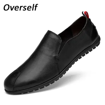

New Men's Loafers Spring Breathable Casual Shoes Split Leather Big Size Moccasins High Quality Driving Flats Light Anti-skid