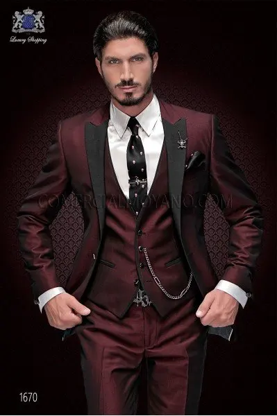 Burgundy Men Suit Slim Fit Skinny 