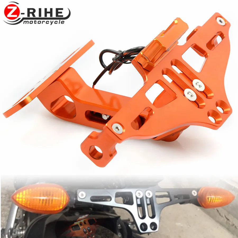 FOR KTM BMW Motorcycle Adjustable Angle Aluminum License Number Plate Frame With Led Indicator Light Holder Bracket Universal