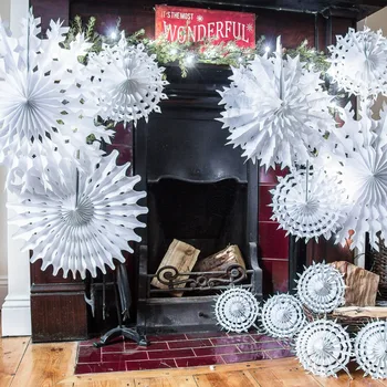 

Paper White Snowflake Fan Decoration Birthday Hanging Cut-Out Tissue Christmas Party Decor Weddings Winter Themed Supplies