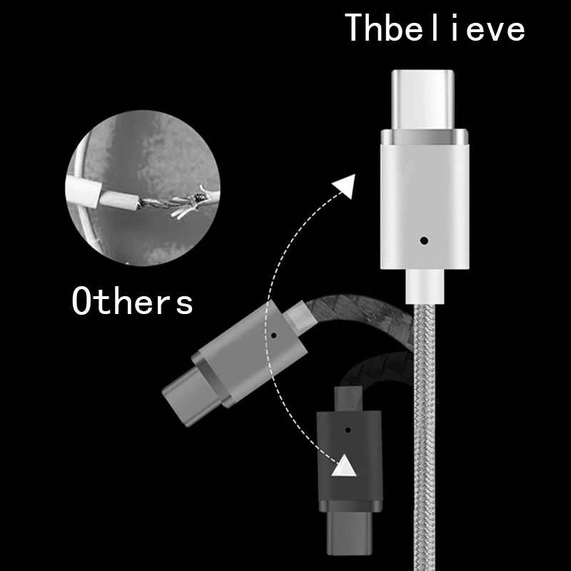 Thbelieve USB Магнитный адаптер типа C с нейлоновой оплеткой 1 м магнитные адаптеры для