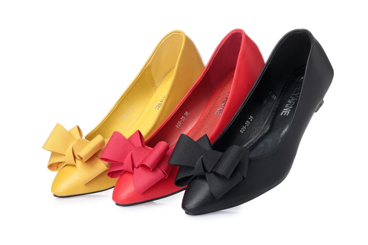 Милые женские туфли-лодочки туфли Золушки на высоком каблуке с острым носком на шпильке вечерние туфли для ночного клуба размера плюс 35-41 с бантиком красного и желтого цвета