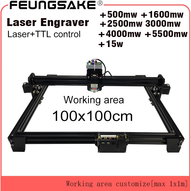 comprar 15 w máquina de corte a laser TTL controle PMW 1*1 m grande área 5500 mw DIY máquina de gravação a laser, 2.5 w a laser carving máquina cnc router