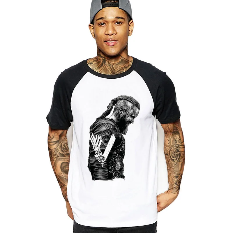 

2019 Latest Design T Shirts KING Ragnar Lothbrok Vikings Men Organnic Natural Cotton Short Sleeve Tee tShirts O Neck Mature male