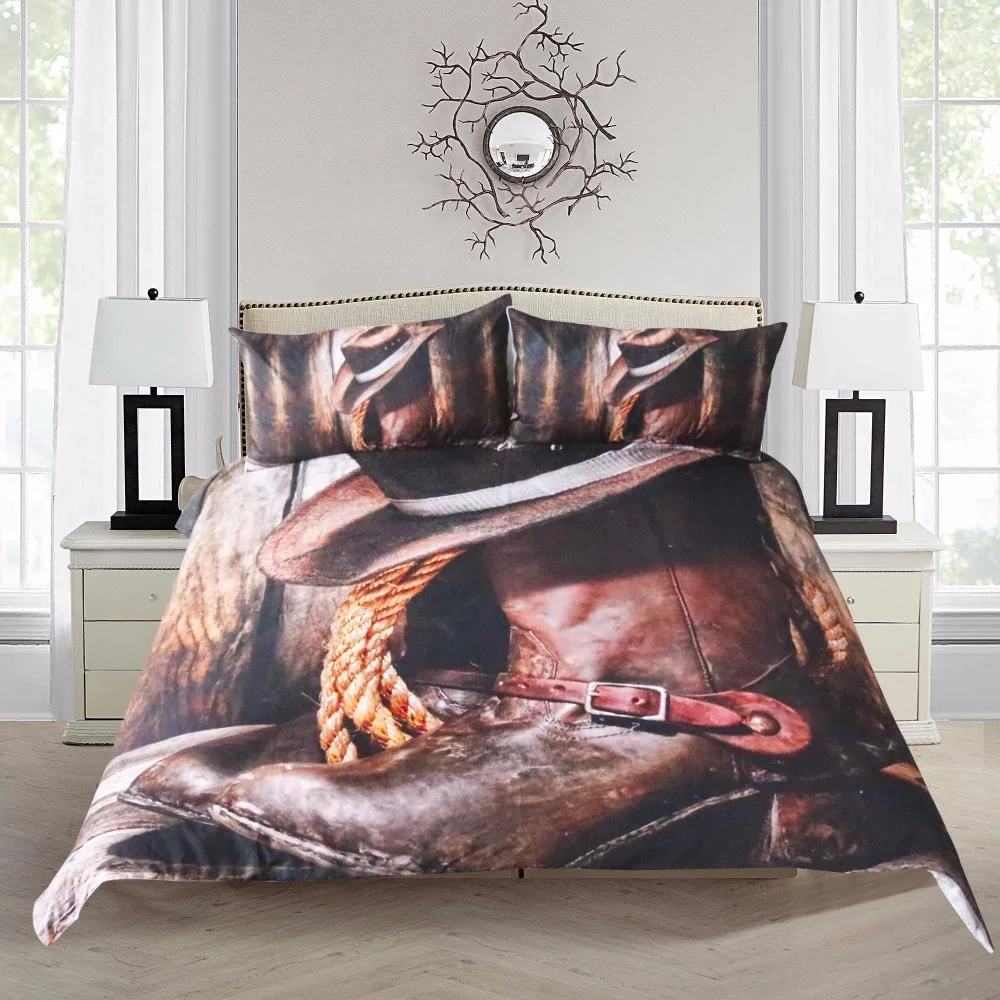 BeddingOutlet Cool Western Cowboy Bedding Set Hat On The Boots Duvet Cover Set with Pillowcases Super Soft Bedclothes 3 Pieces