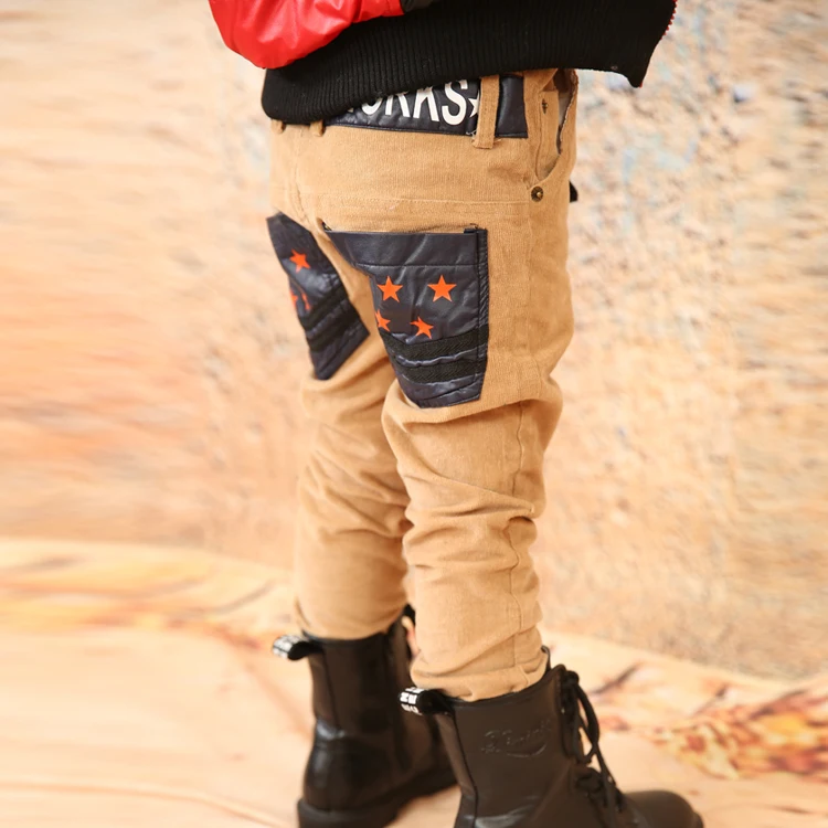 KZ-28 детские штаны для мальчиков осенне-зимние Плотные хлопковые вельветовые штаны с подкладкой из искусственного флиса