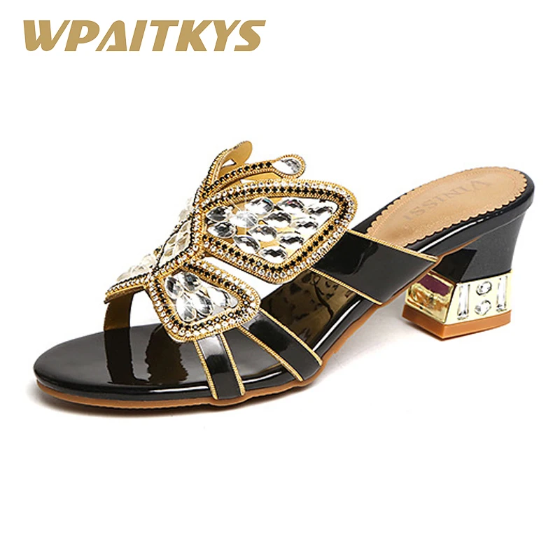 

Exquisite Women Shoes Rhinestone Sandals Fashion Golden Purple Blue Black Four Colors Crystal Leather Casual Shoes Women Wedding