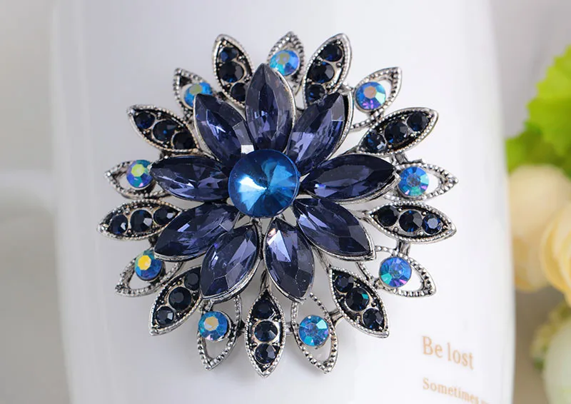 Danbihuabi броши для свадьбы Bijoux Broches Модные Винтажные женские Броши со стразами чернильные синие хрустальные броши-булавки в виде цветов