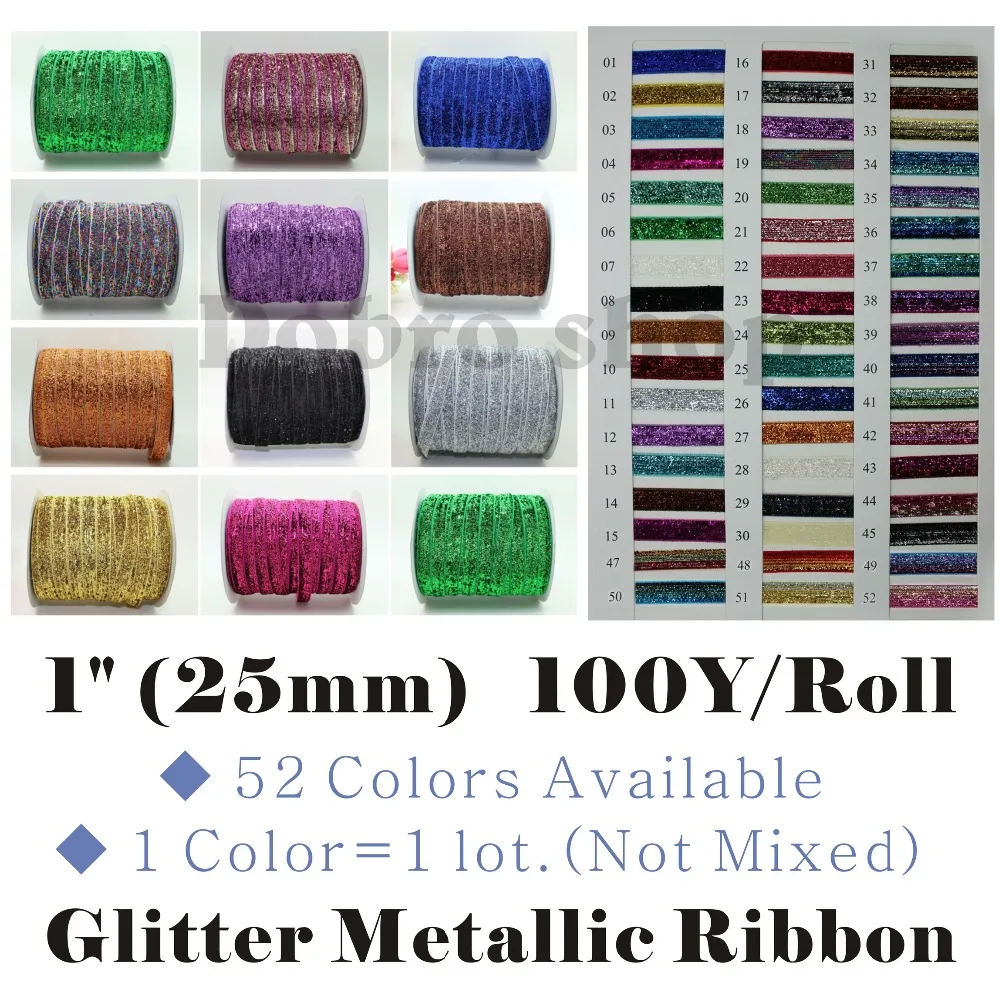 

1" 25mm Glitter Metallic Ribbons for Hair Bow DIY Party Wedding Garment Supplies Christmas Decorations Sewing Supplies Not Mixed