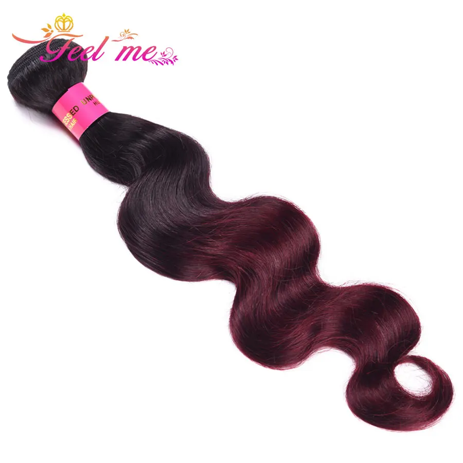 FEEL ME Human Hair Bundles Malaysian Body Wave 1 or 3 Ombre Weave 1b/99j 10-28 Inch 10a Non-remy | Шиньоны и парики