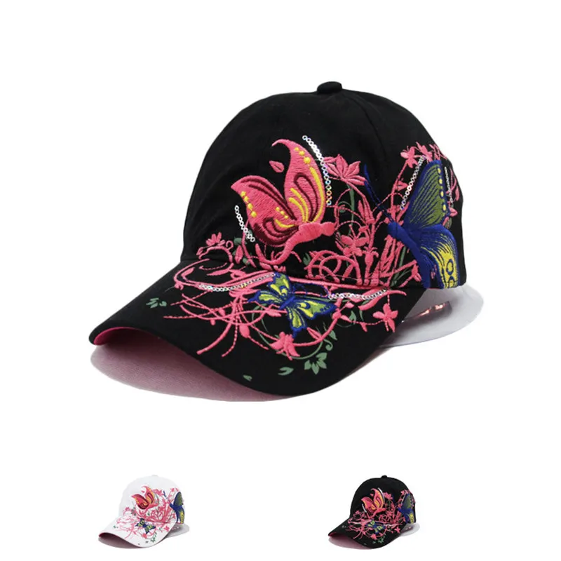 

Flower Butterfly Embroidered Sports Running Jogging Hat Women Lady Summer Sun Hats Adjustable Cap Snapback Hat Female