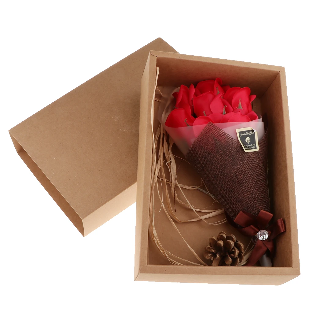 7pcs/set Romantic Vivid Rose Soap Flower Eternal Flower Bouquets Birthday Wedding Valentines Floral Crafts with Gift Box