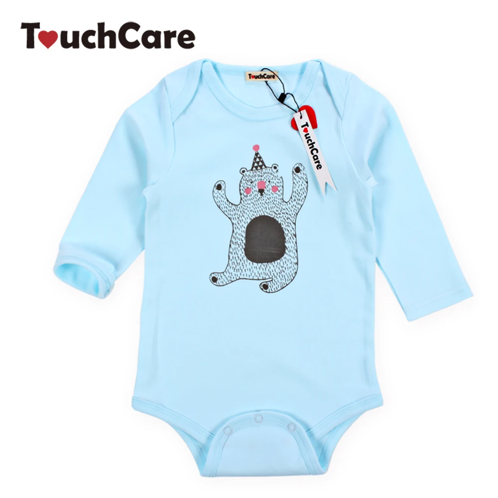 Newborn Cute Cartoon Bear Printed Baby Boys Girls Rompers Infant Soft Cotton Kids Jumpsuit Long Sleeve Blue Toddler Clothes 2017 toddler infant baby boy shoes navy blue casual newborn boys sneaker soft sole girls shoes tenis menino