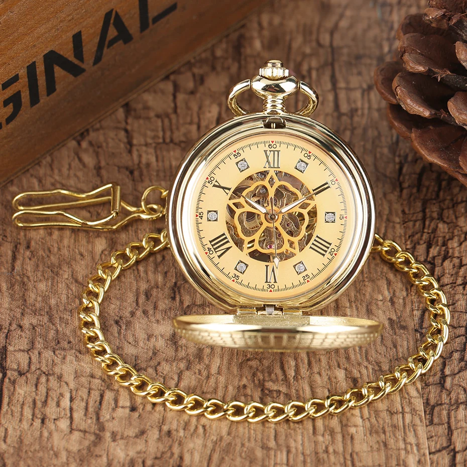 2017 Luxury Gold Mechanical Watches Unisex Blue Star Hollow Circle Roman Numbers Pocket Watch Men Women Antique Fob Pendant Gift (9)