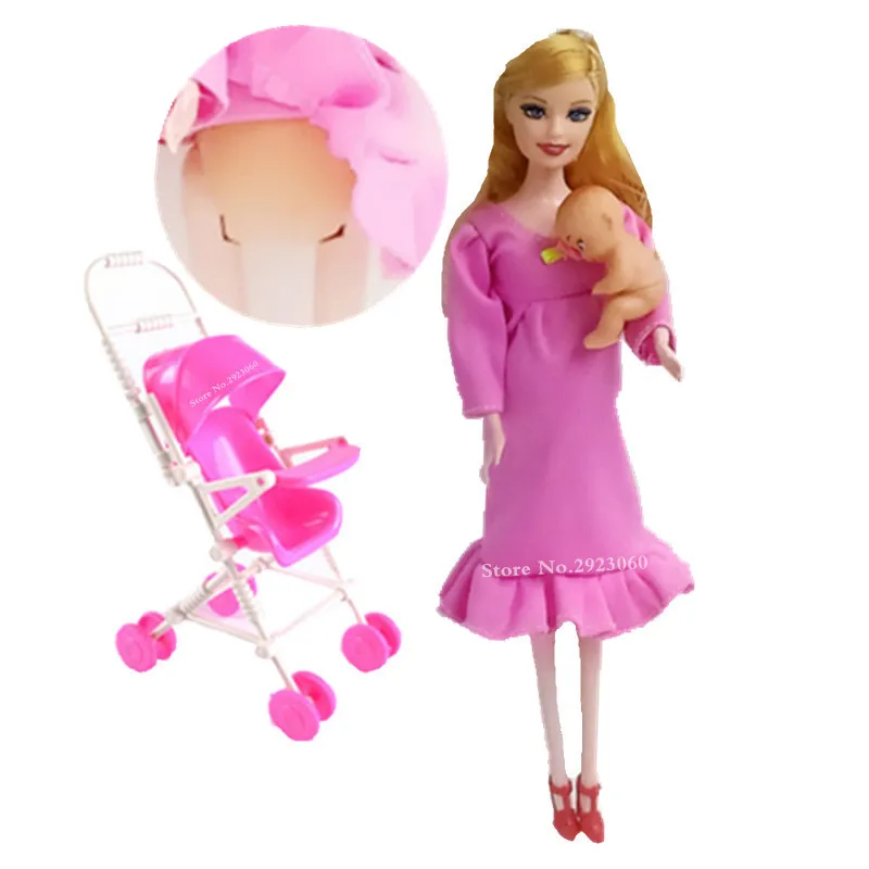 Обучающая настоящая кукла для беременных, костюмы для мамы, кукла+ тележка, есть ребенок В ЖИВОТИКЕ, лучший друг, играть с девочками, игрушки, лучший подарок, XD127 - Цвет: Розовый