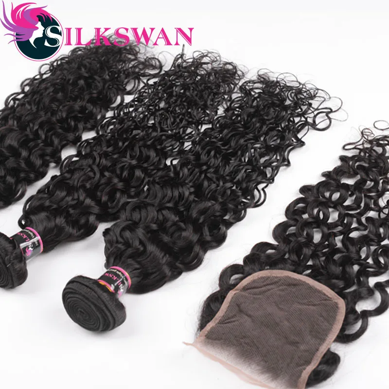 Silkswan, бразильские волнистые пряди, с застежкой, 8-26 дюймов, средний коэффициент, Remy, человеческие волосы, натуральный цвет, 4 шт./партия