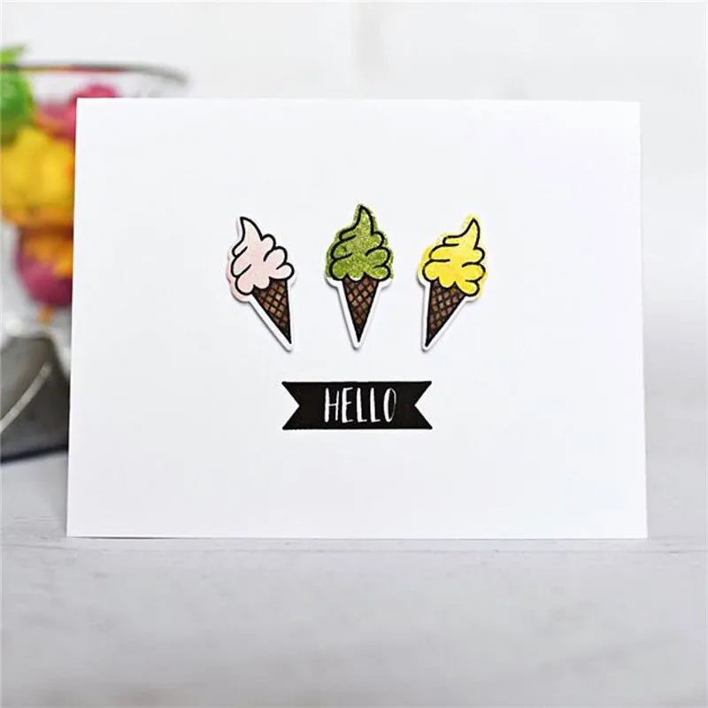 

InLoveArts 4Pcs 11*16cm Clear Stamps and Metal Cutting Dies for Scrapbooking Embossing Craft Silicone Ice Cream Stamps and Dies