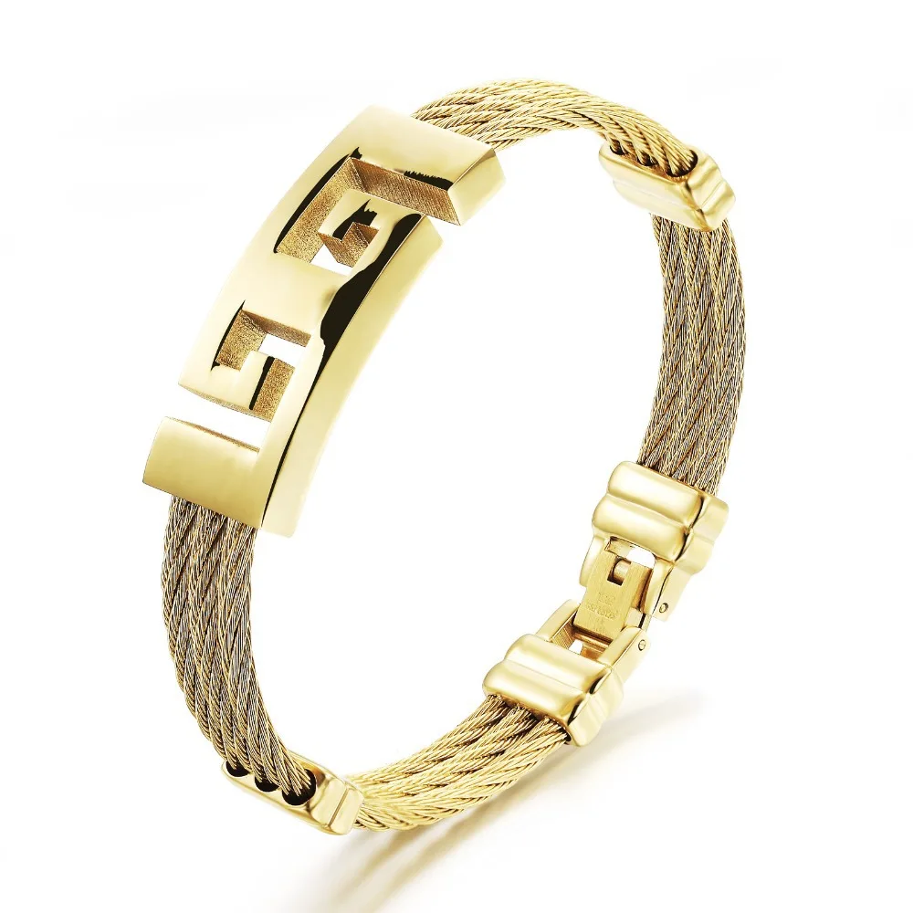 Three times steel wire braided rope bracelet Men stainless steel