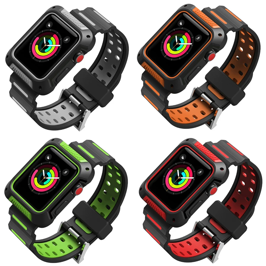 

for iwatch Band 42mm 44mm Bands With Case Metal Buckle Silicone TPU Strap For Apple Watch 3 Straps 42mm Series 3 2 Band Men
