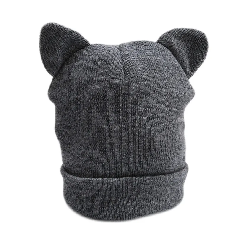 Модная дизайнерская Шерстяная кепка, шляпа серого и белого цвета с милыми кошачьими ушками, вязаная шапка, милая Повседневная зимняя теплая шапка Skullies Beanies