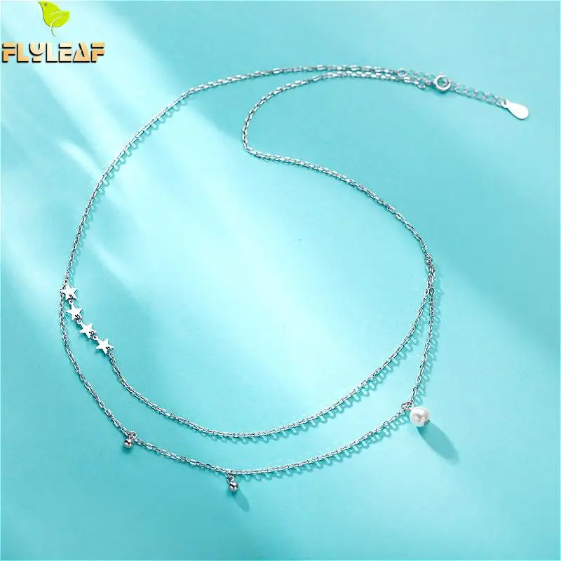

Flyleaf Pearl Star Beads Double Layer Necklaces & Pendants Real 925 Sterling Silver Necklace For Women Fashion Fine Jewelry