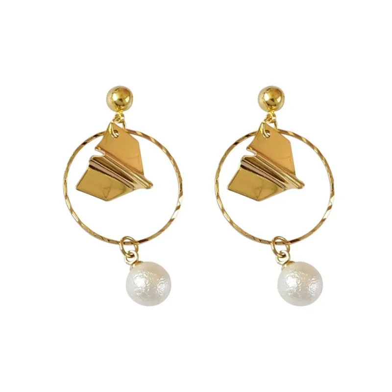 

New Designs Jewelry Round Post Metal Pendant Pearls Earrings For Women