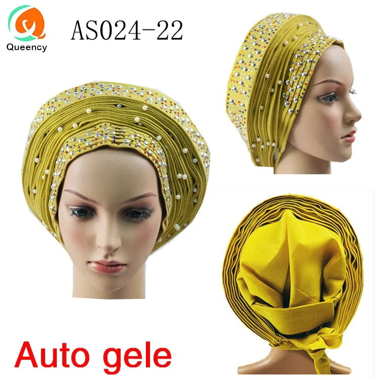 

2018 African Already Wear Aso Oke Headtie Ladies Party Or Wedding Auto Gele Headband Beads&Stones DHL Fast Shipping 1 PC AS024