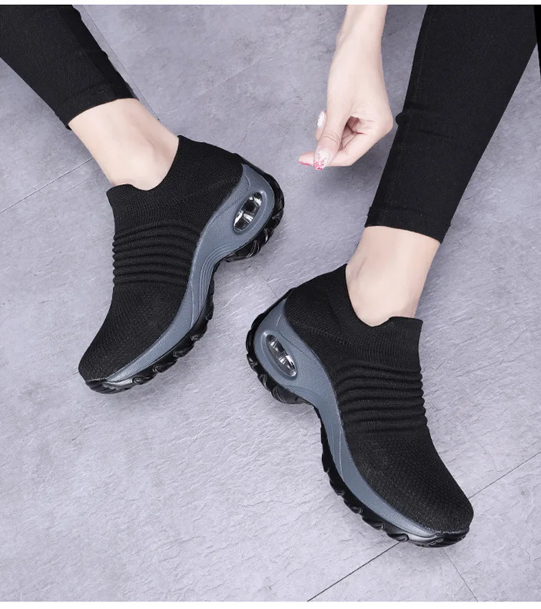 Spring Sneakers Women Flats Shoes Breathable Mesh Casual Platform Shoes Woman Creepers Comfortable Black Sock Shoes (12)