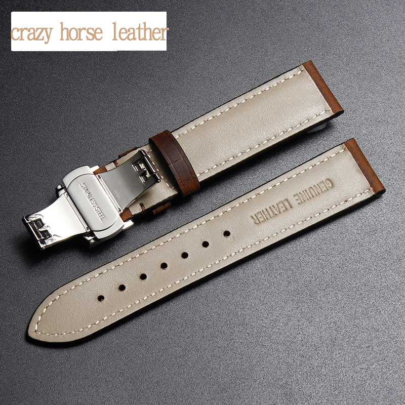 Handmade Watch Accessories Vintage Genuine Crazy Horse Leather 19MM 20MM 21MM 22MM 23MM Brown Watchband Watch Strap