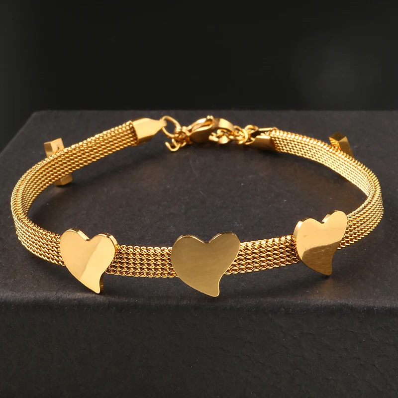 

High Quality Gold Color Heart Lover's Bracelets Adjustable Link & Chain Jewelry Stainless Steel Women Bracelets & Bangles