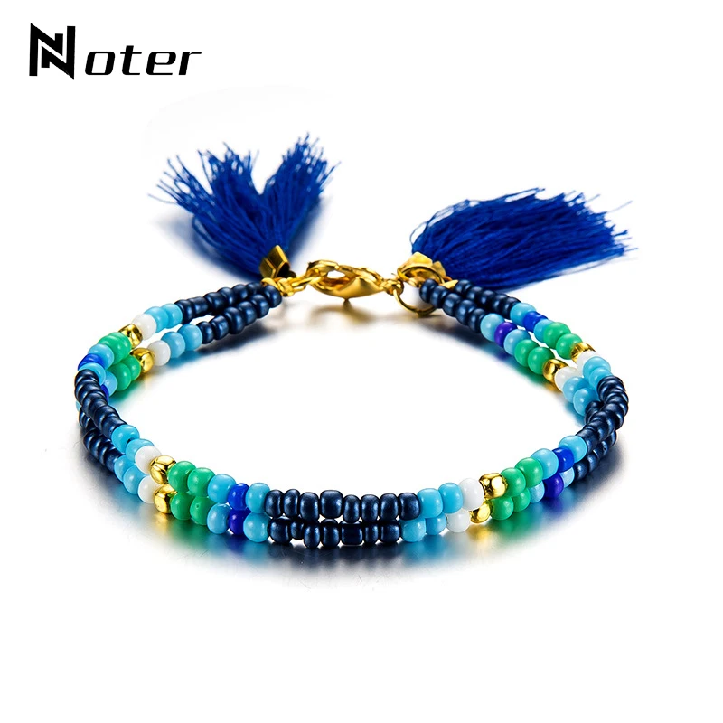 

Noter 4mm Seed Beads Bracelets For Women Girls Double Layer Tassel Braslet Charm Braclet Summer Jewelry Best Friend Gift Armband