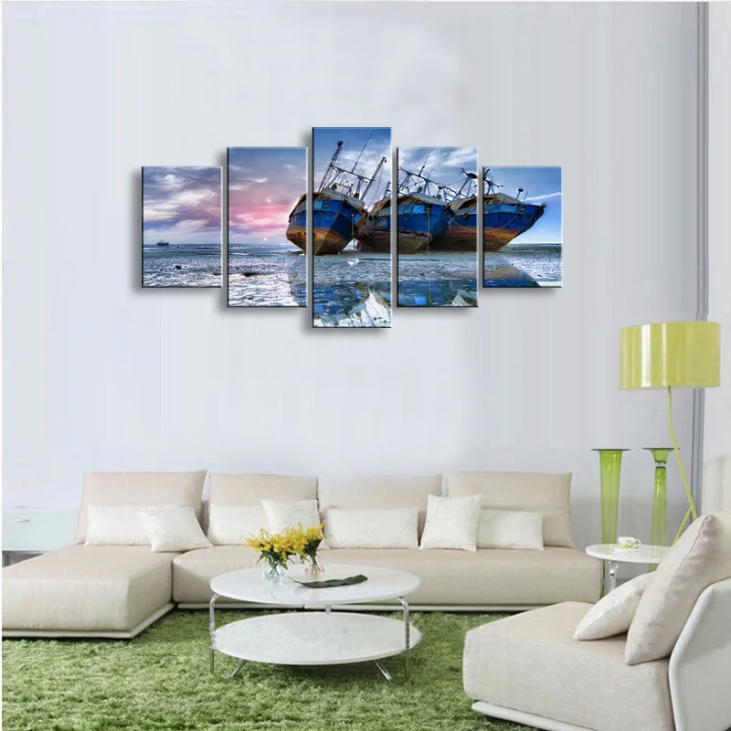 5 pieces high-definition print Ship canvas oil painting poster and wall art living room picture PL5-155 (2)