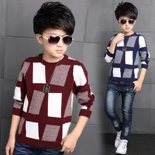 Свитер с геометрическими узорами для мальчиков; сезон весна-осень; трикотажная одежда для детей; Детская шерстяная верхняя одежда; детская одежда; От 5 до 13 лет для малышей