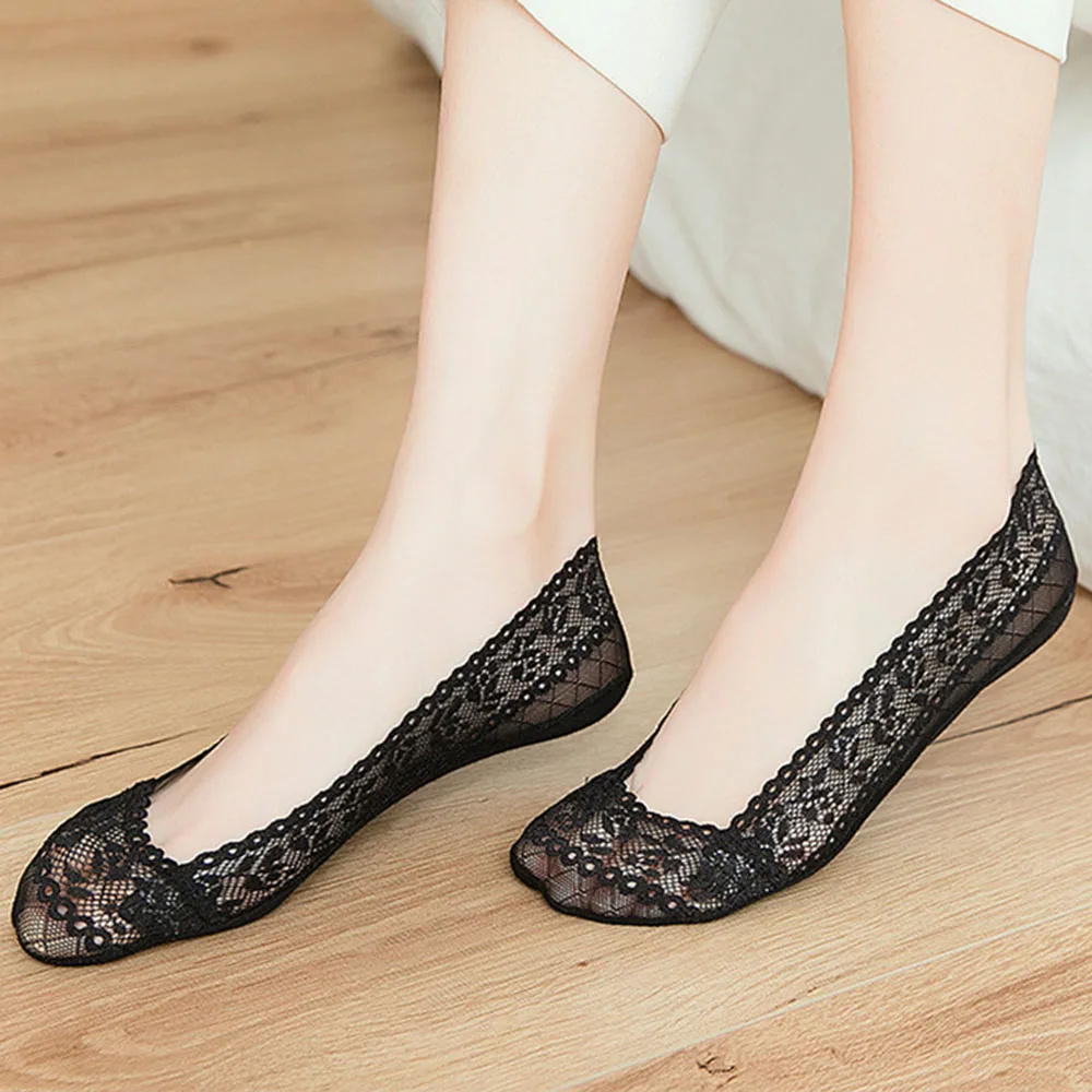 

Summer women girl Silica Gel Lace Boat Socks Invisible Cotton Sole Non-slip Antiskid Slippers Anti-Slip Sock for Female girl HOT