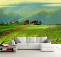 Пользовательские 3d обои пейзаж масляной живописи Зеленое поле ТВ фон украшения стены живопись Высокое качество водонепроницаемый