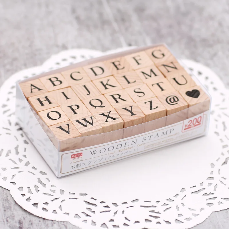 28pcs japan style square upper alphabet letters wooden times stamp