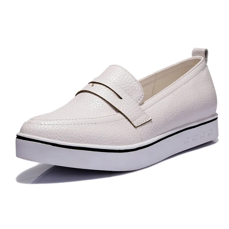 

Ladies Casual Pointed Toe Slip-on Platform Loafers Fashion White Women Flat Shoes Low Heeled Women Flat Size 34-40 Women Loafers