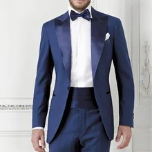 Темно-синие свадебные костюмы на заказ из двух частей Одежда для жениха(куртка+ брюки