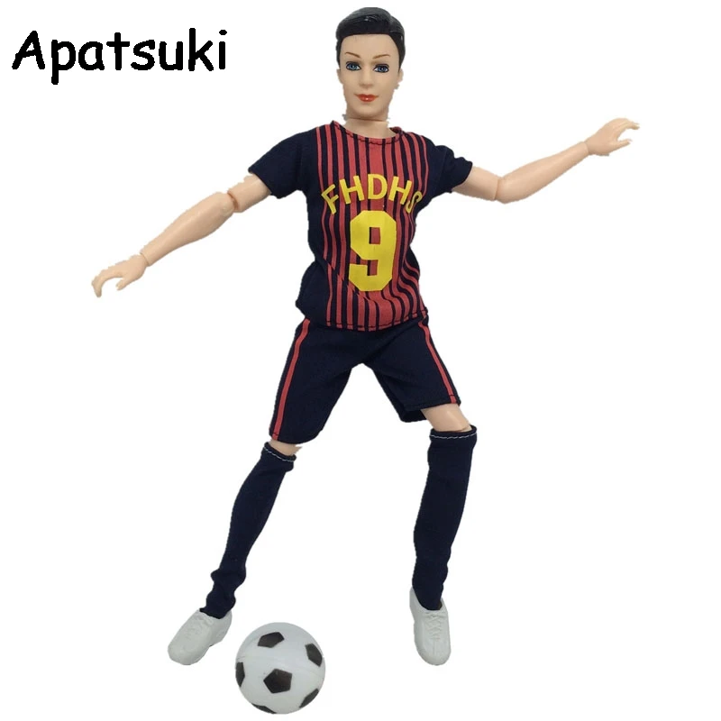 

1set 1:6 Football Sport Wear Suits Clothes For Ken Doll No.9 Top + Shorts Socks For Barbie's Boyfriend Prince Ken Doll Male